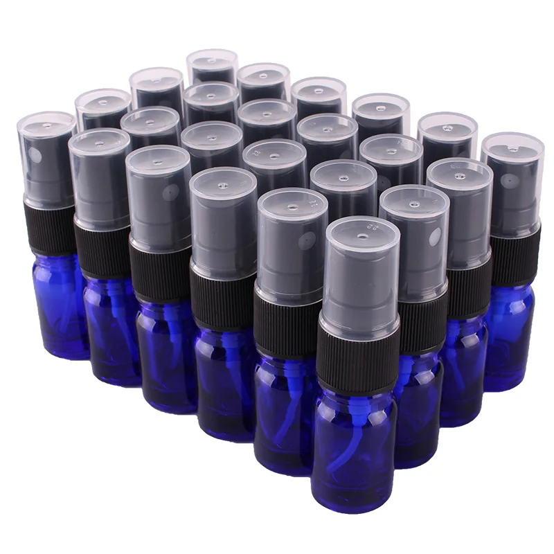 24pcs 5ml Cobalt Blue Glass Spray Bottle w/ Black Fine Mist Sprayer essential oil bottles empty cosmetic containers