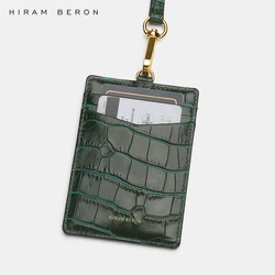 Hiram Beron Custom Name Service Name Tag Work Card ID Holder Italian Leather with Lanyard Business Style Gift for Men