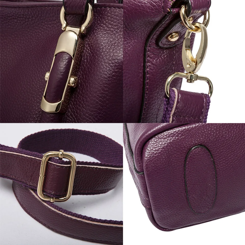 Zency 100% Genuine Leather Handbag Luxury Purple Women Shoulder Bag Fashion Tote Hobos Purse Charm Lady Crossbody Messenger Bags