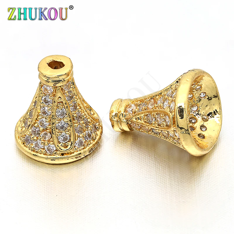 8*9mm Brass Cubic Zirconia Bead Caps DIY Women Necklace Pendant Jewelry Accessory Findings, Model: VH2