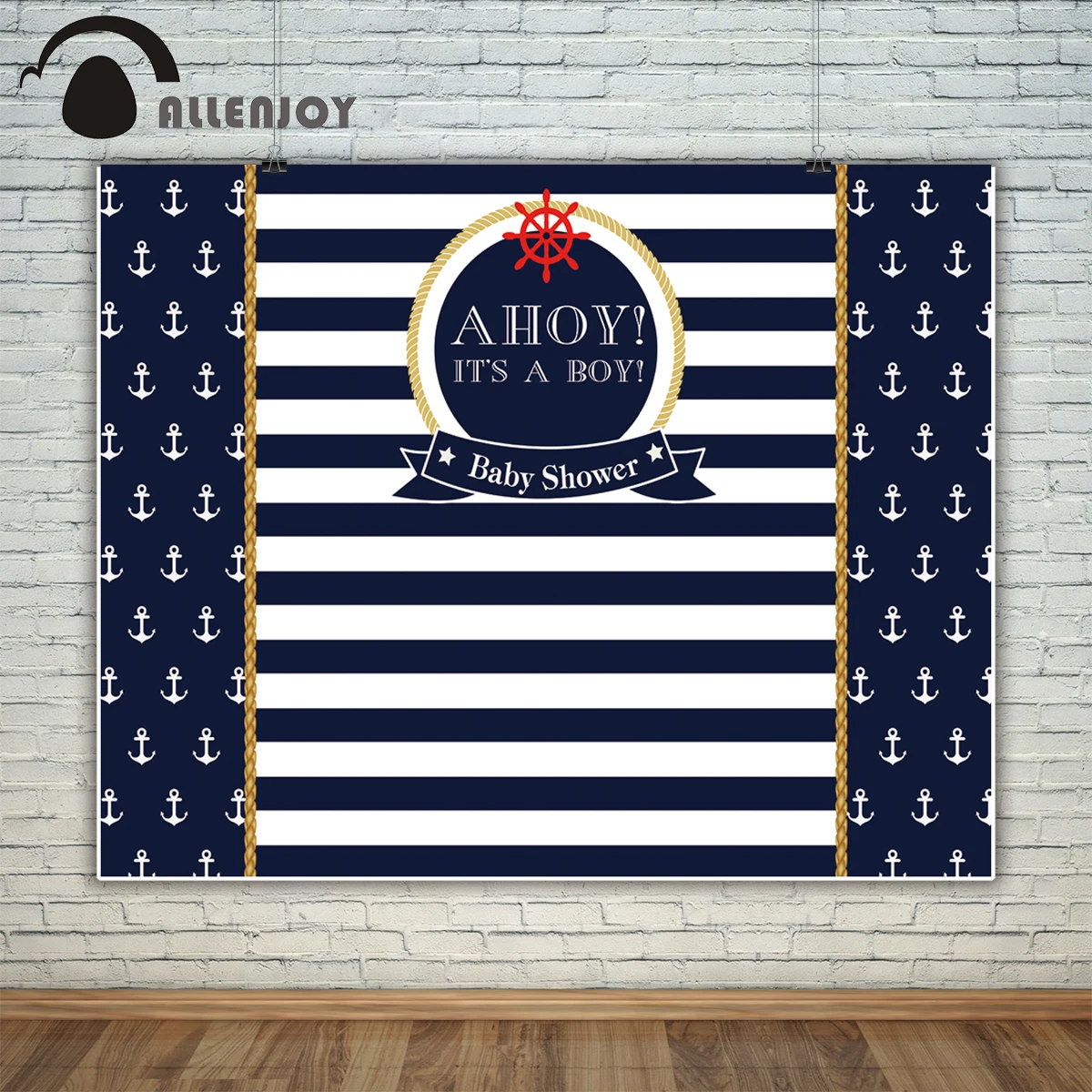 Allenjoy backgrounds for photography studio Navy blue stripes Anchor rudder Communion baby shower backdrop newborn photocall