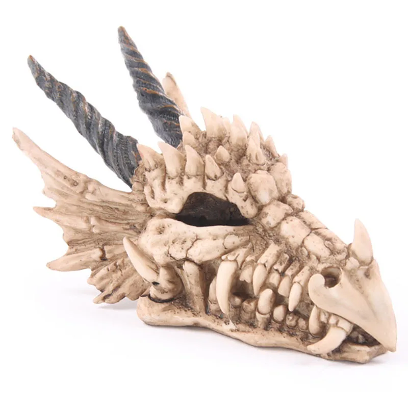 Snarling Magical Dragon Skull Treasure Trinket Box Piggy Bank Medieval Gothic Horned Dragon Skull Sculpture Statue Coin Box