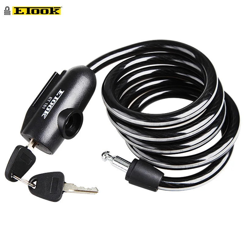 ETOOK Steel Cable Spiral Bike Cycling Bicycle Lock E-bike Scooter Lock Reflective Strips 1500 mm x 12mm Bicycle Security Lock