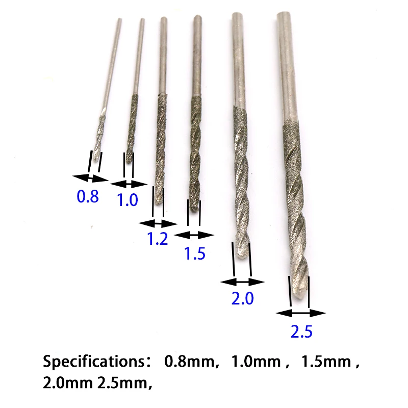 10pcs Diamond Coated Twist Drill Bits Set Needle High Speed Steel Polishing Power Tools For Glass Jewelry Agate Fine Drilling