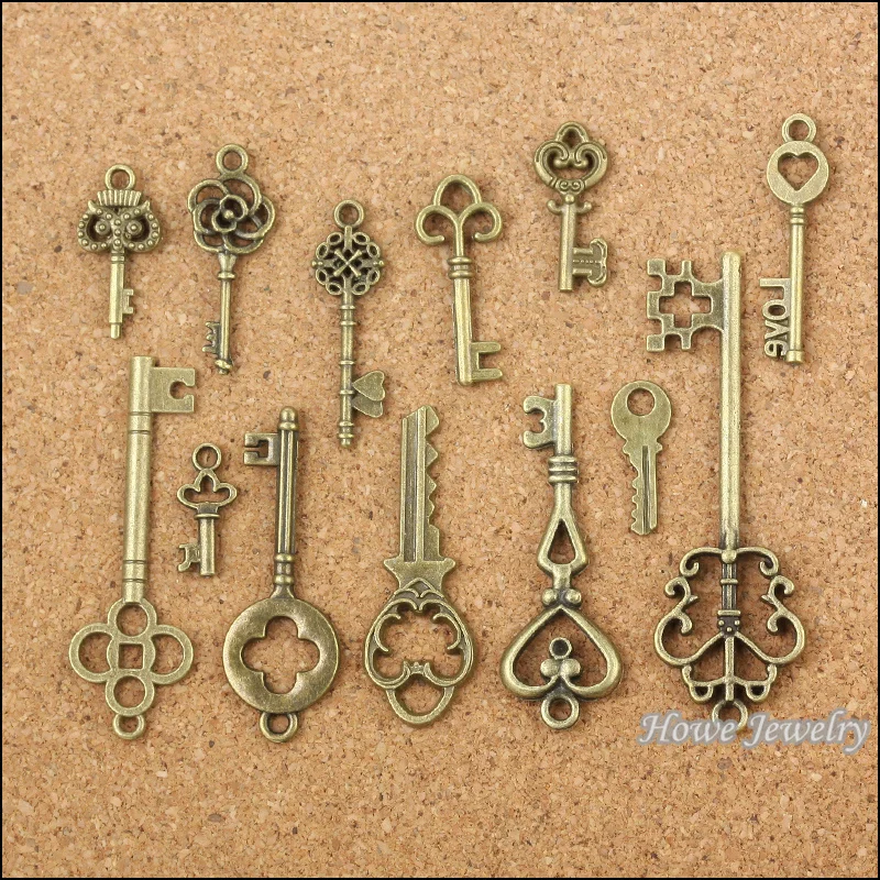 Mix 39 stücke vintage charme schlüssel Antike bronze Zink-legierung Fit Armband Halskette DIY Metall Schmuck Erkenntnisse 10011