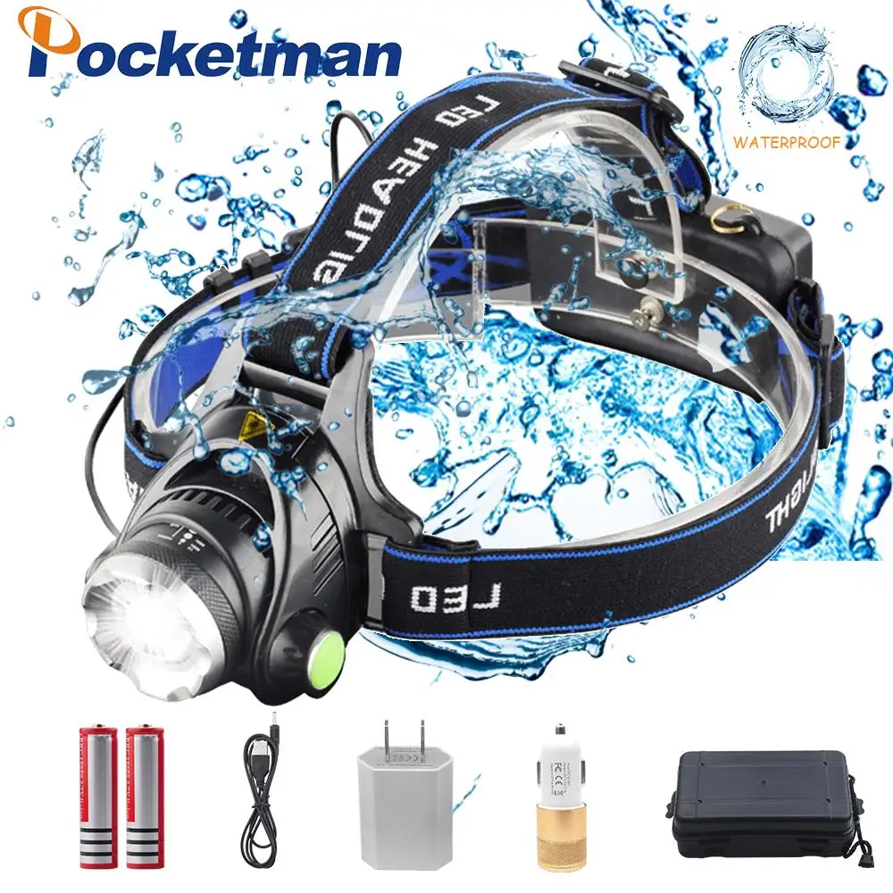 pockeman 8000lm l2 led farol zoomable a prova impermeavel agua cabeca tocha lanterna cabeca lampada pesca caca luz 01