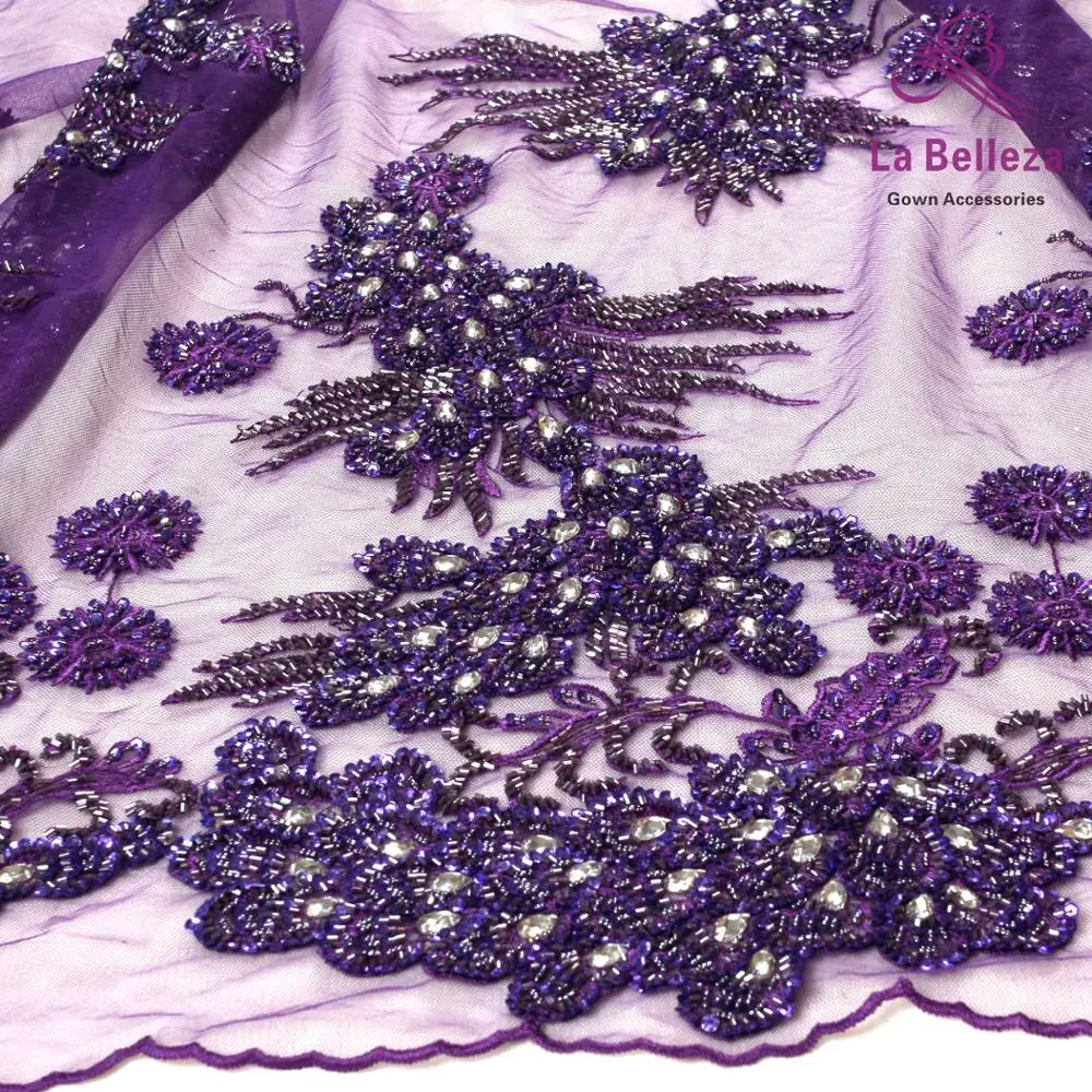 La Belleza Purple tea green,lack blue  super heavy hand beaded beaded  prom dress lace fabric 1 yard