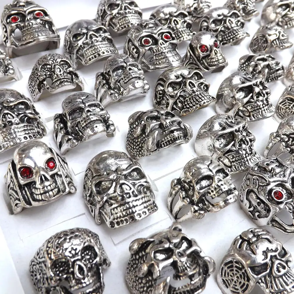 

New Big Punk Biker Skull Rings For Men Unique Shapes Fit Hippop Rocker 50pcs/lot