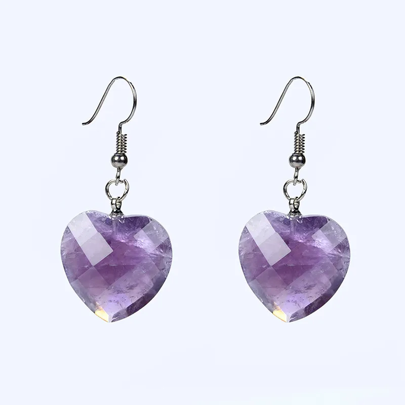 New Natural Rose Pink Quartz Opal Green Aventurine Faceted Heart Dangle Earrings For Women Valentine\'s Day Gift Fashion Jewelry