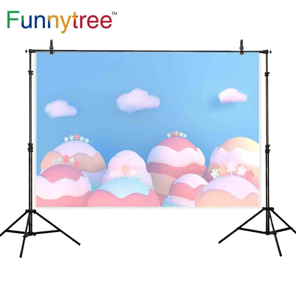 Фоны Funnytree для фотосъемки на день рождения, голубое небо, облака, красочные милые маленькие цветы, десерт, конфеты, бар, фотосессия, обои