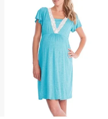 2024 NEW maternity Pajamas Sleepwear Nursing Pregnant Pajamas Breastfeeding Nightgown Elegant Maternity Nursing Clothes Dress