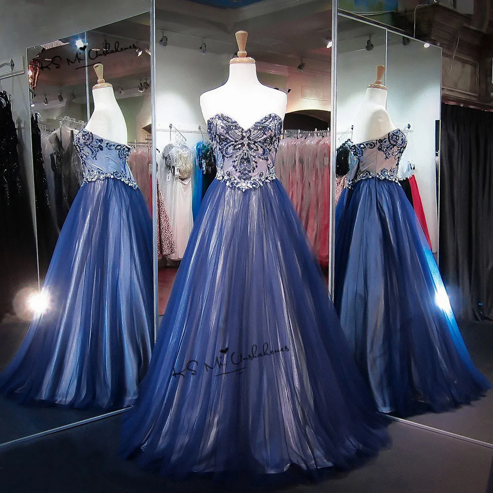 Vestido azul marino de lujo con diamantes de imitación, 16 Vestidos de baile de 15 años, quinceañera, baile de graduación, 2019