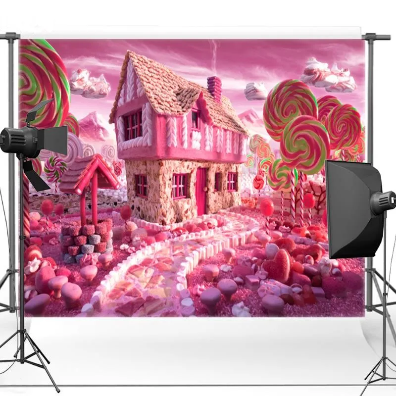 

Giant Candy Cottage Candyland Theme backdrop polyester or Vinyl cloth High quality Computer print children kids background