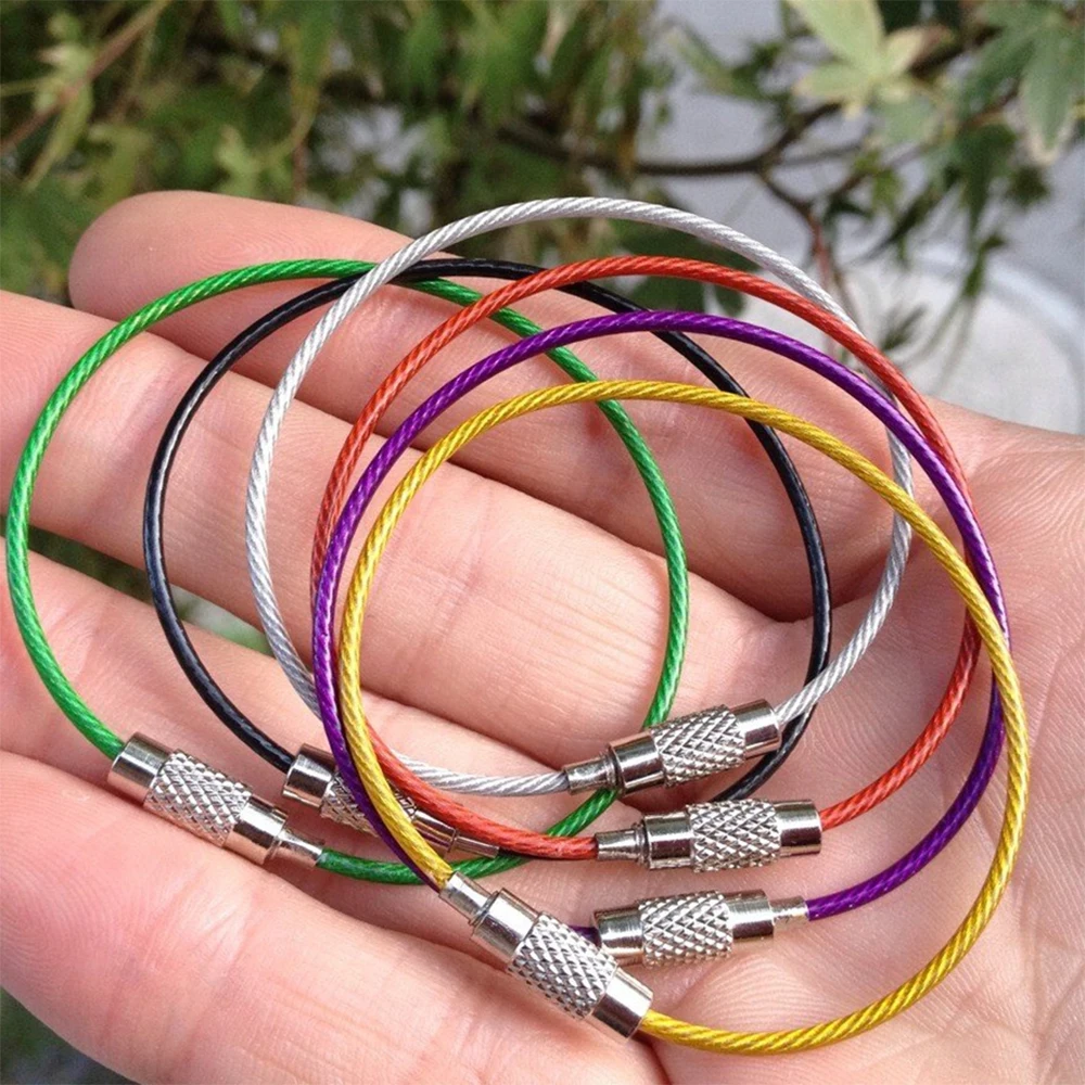 5Pcs Colorful EDC Stainless Steel Carabiner Keychain Key Holder Wire Keyrings Cable Rope Screw Locking Key Chain Outdoor Tools