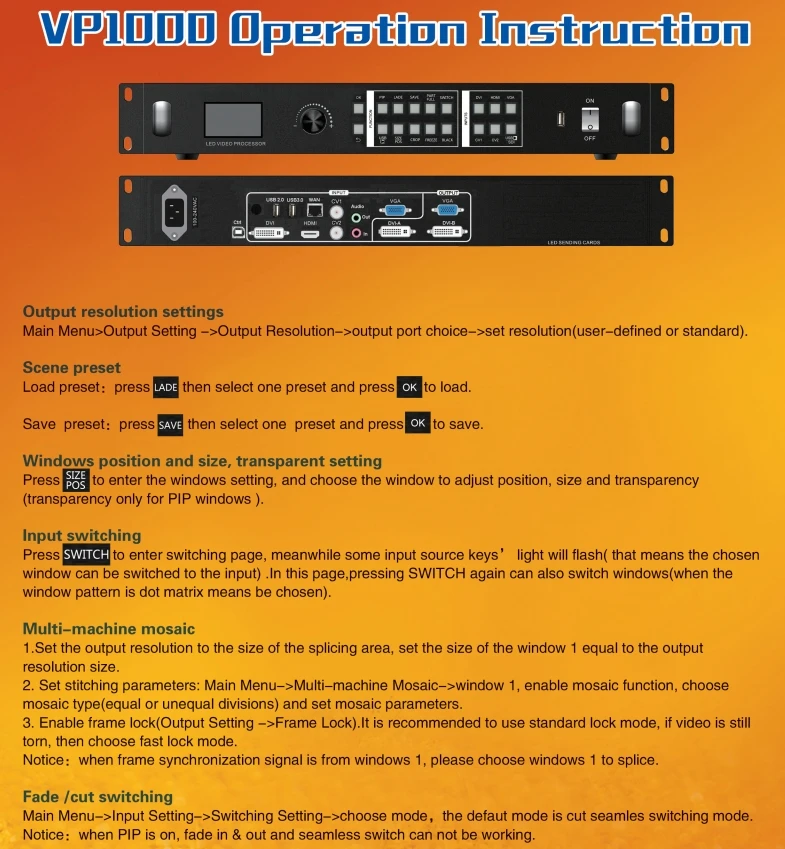 NGHE LS-VP1000 LED Video Bộ Vi Xử Lý cho đầy đủ màu sắc led hiển thị, không có SDI