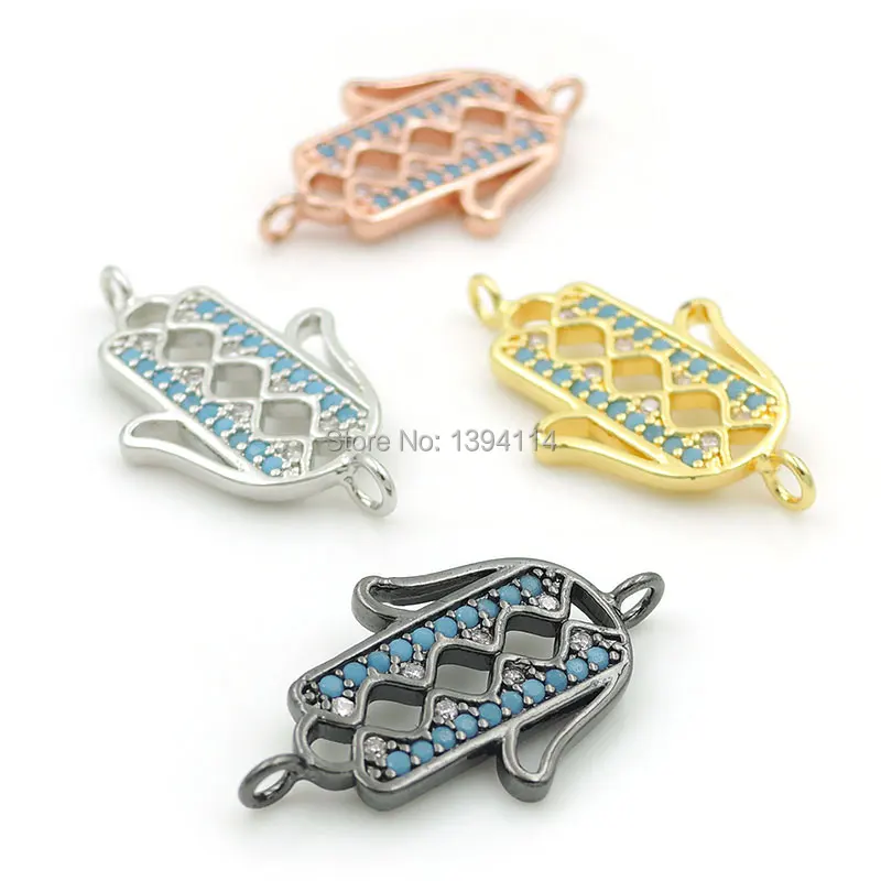 

21*12*2mm Micro Pave Kallaite&Clear CZ Palm Of Hollow Rhombuses Connector Fit For Women As DIY Bracelets Accessory