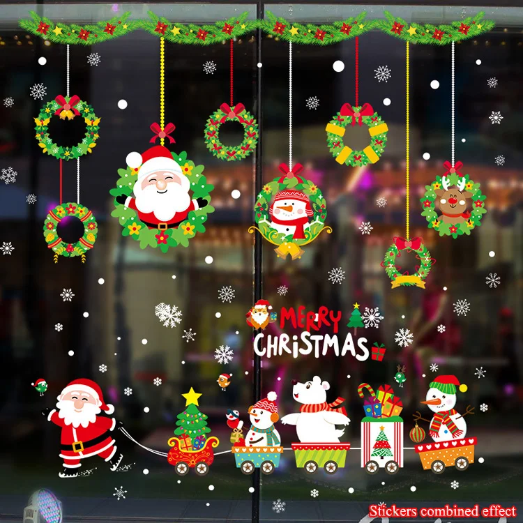 Weihnachtsmann zieht den Zug, Weihnachts-Wandaufkleber für Glasfenster, Heimdekoration, Wandtattoos, Tapeten, Neujahrsaufkleber – Detail 5
