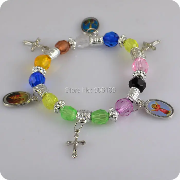 Multicolor Cross Charm Bracelet Elastic wristband Fashion Catholic Orthodox Religious Jewelry