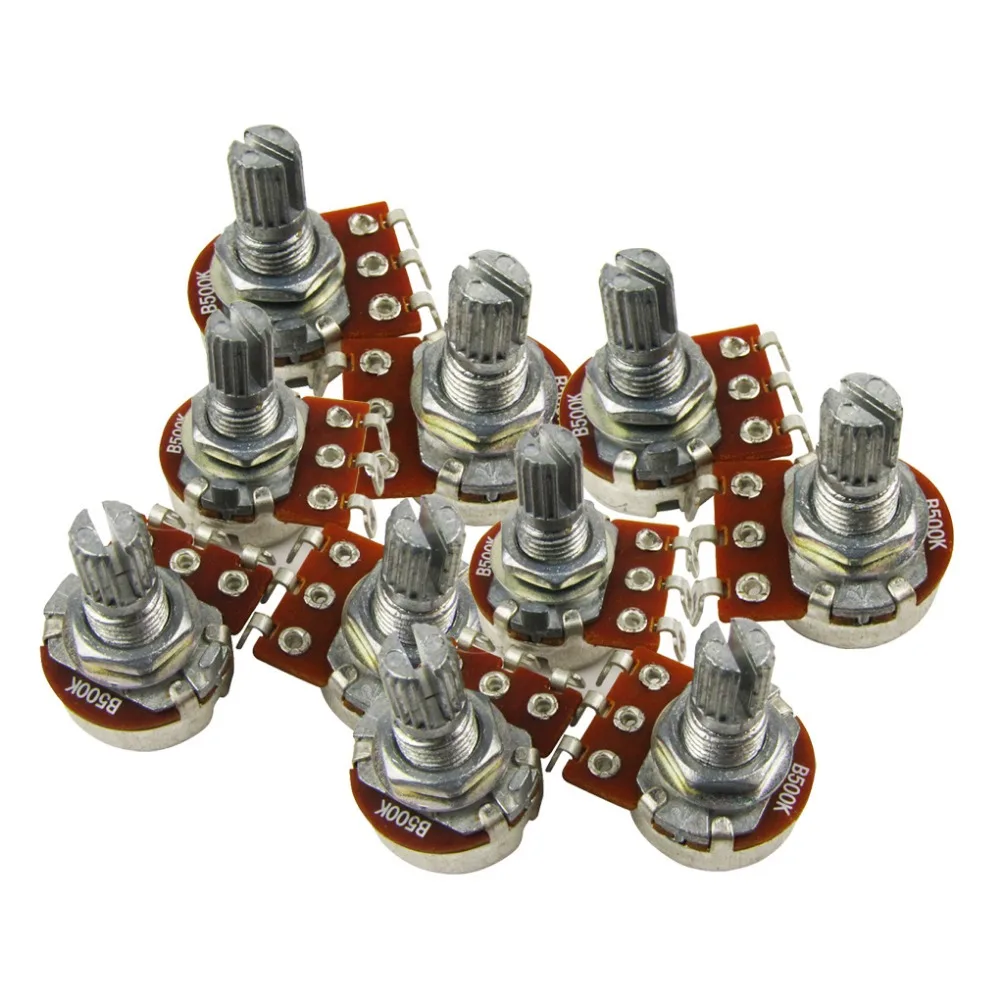 FLEOR 10pcs Mini Guitar Potentiometer B500K Linear Taper Tone Control Pots Short Split Shaft 15mm