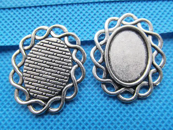 100pcs Antique Silver/AntiquBronze Hollow Twist Border Oval Base Setting Tray Bezel Pendant Charm,fit 13mmx18mm Cabochon/Cameo