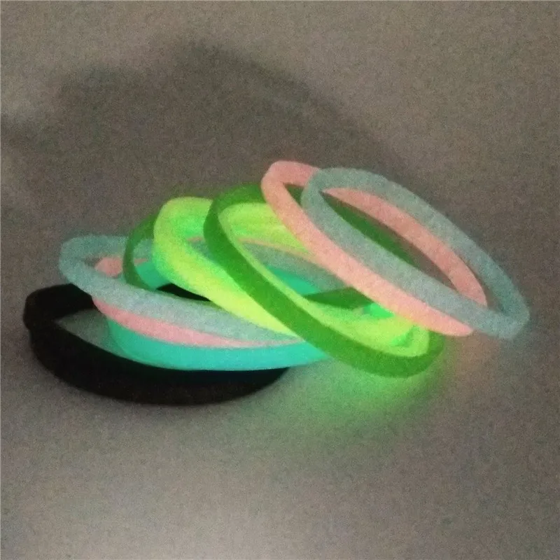 10PCS 5mm Glow In Dark Silicone Wristband Unisex Cuff Candy Color Neon  Fluorescent Luminous Rubber Bracelets&Bangles SH279