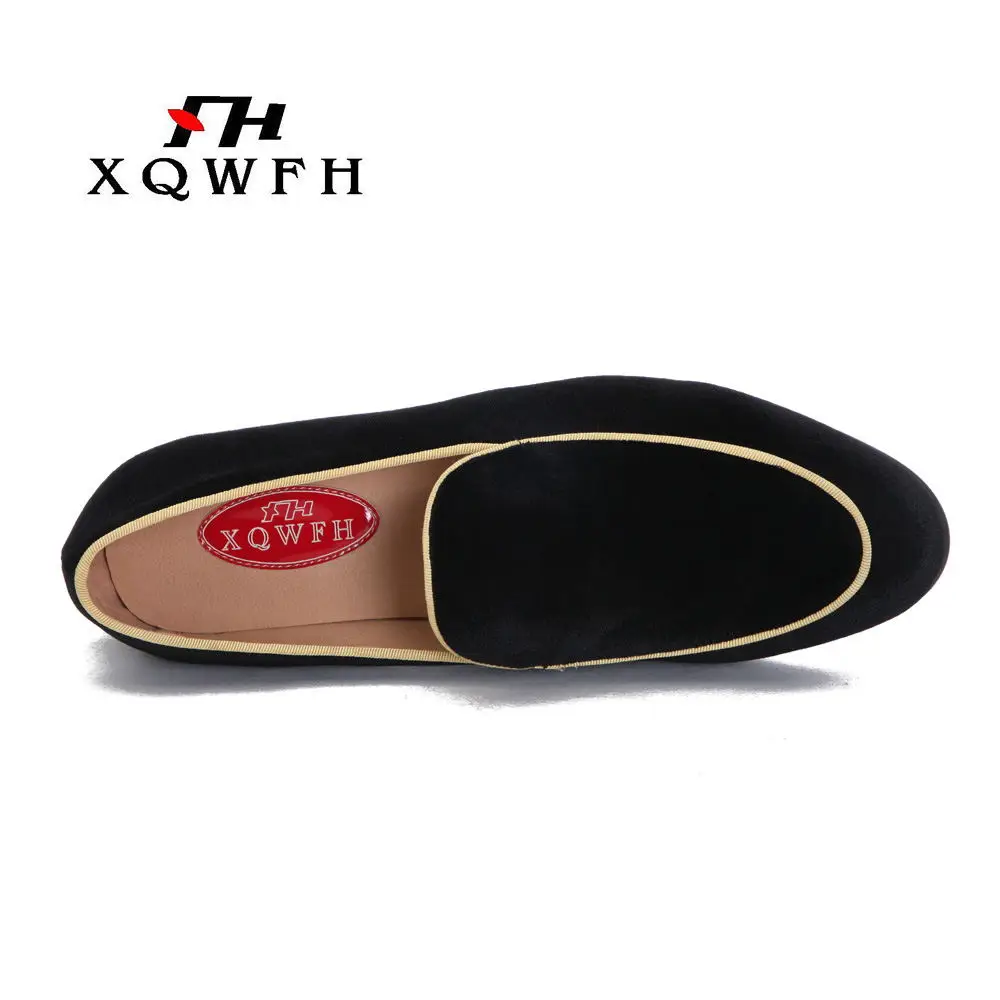 XQWFH Men Black Flock Loafers Noble Moccasins Shoes Men's Solid Casual Shoes Slip On Slippers Driving Flats Wedding Dress Shoes