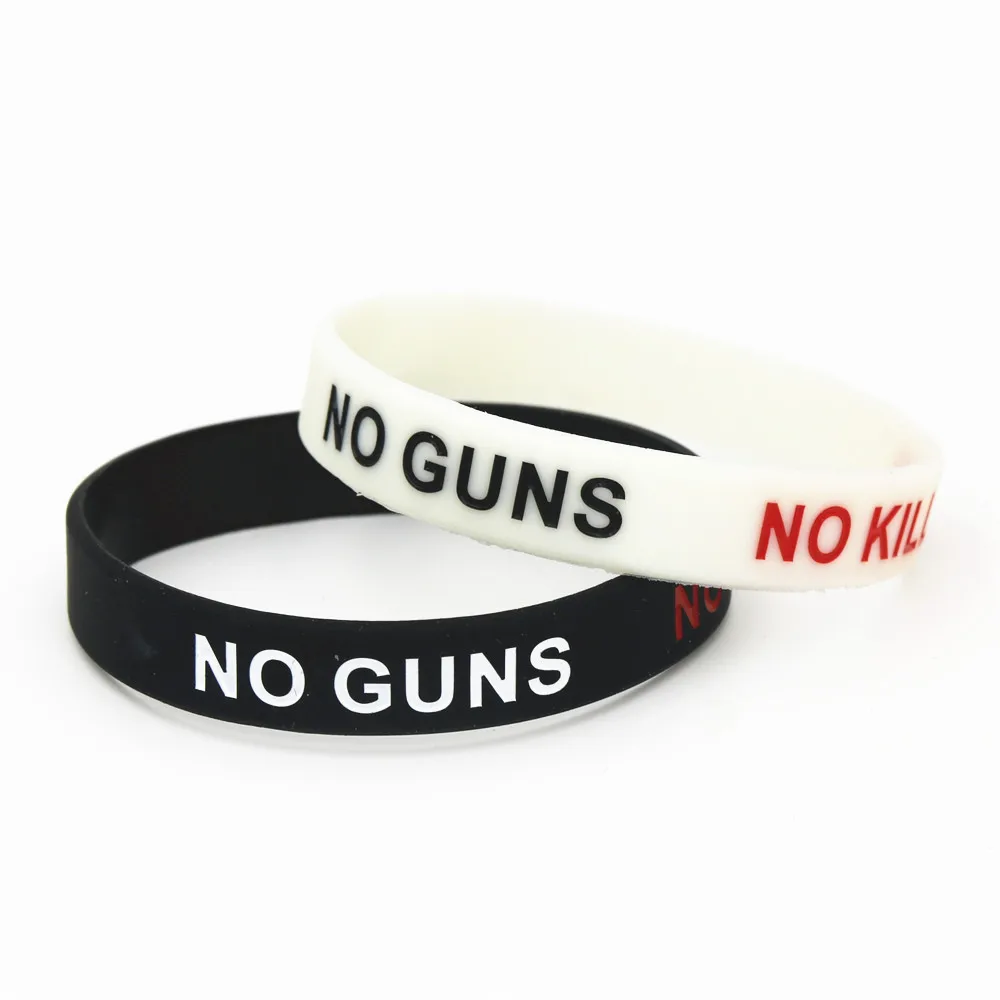 50PCS NO GUNS NO KILLING Silicone Wristbands Mourning Shooting Accident Against Guns Rubber Bracelets&Bangles Adult Gifts SH187