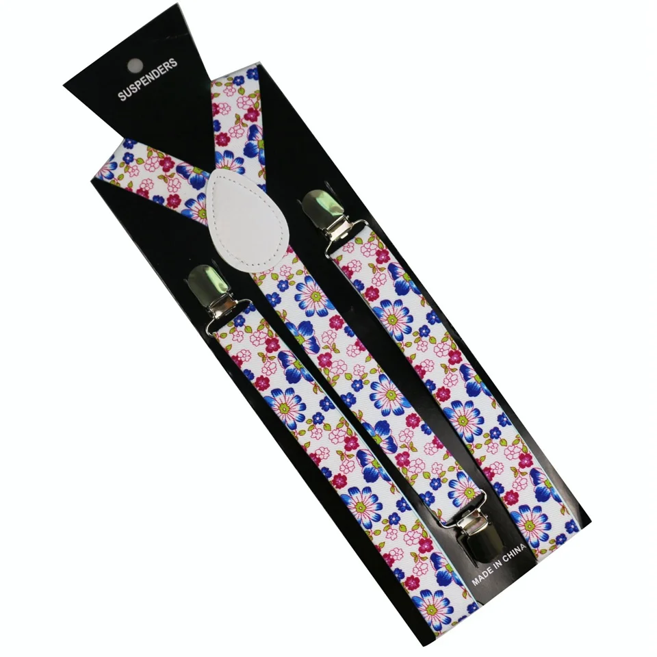 Winfox New Purple Pink Flower Floral Print Adjustable Mens Womens Unisex Clip-on Suspenders Unisex Elastic Y-Shape Braces