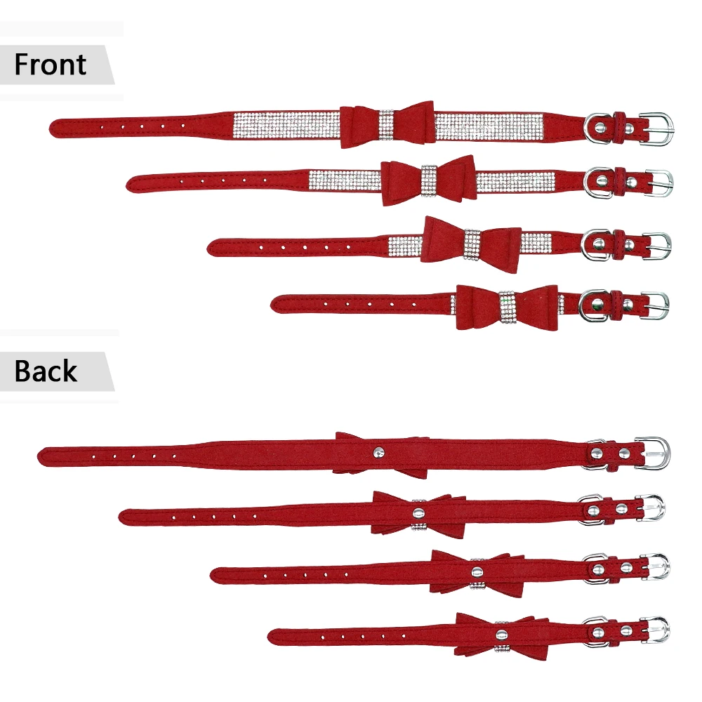 스웨이드 라인석 개 목걸이 반짝이는 크리스탈 나비 넥타이 개 고양이 목걸이, 나비 매듭 다이아몬드 목걸이 작은 중형 애완 동물 새끼 고양이 강아지