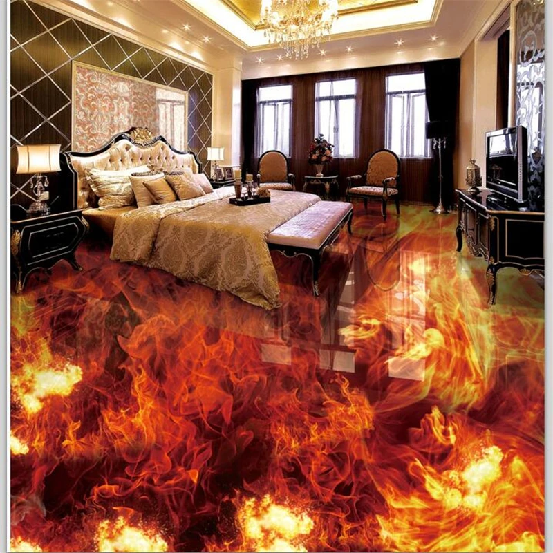 

wellyu Custom floor decoration painting 3D обои fire burning three-dimensional bathroom living room 3D flooring tile paint mural