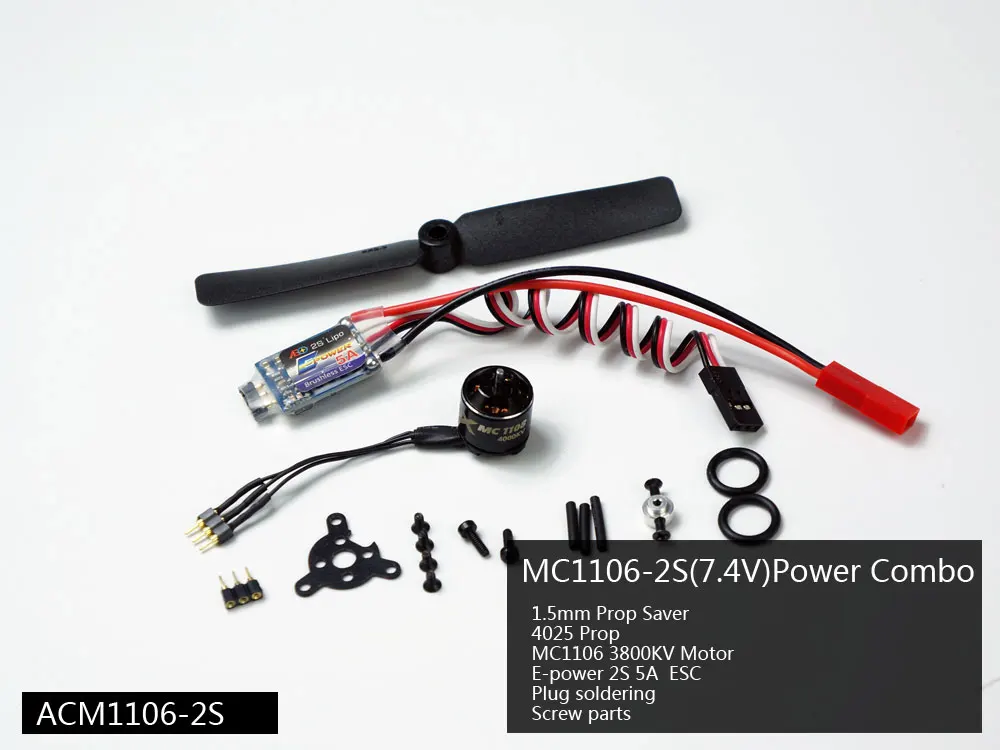 2S Micro Power System Combo with 1106/1108 Motor, ESC, Servo, Propeller for Wingspan below 700mm, Flying Weight less than 210g