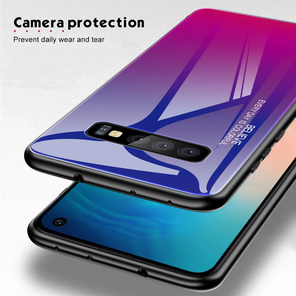 For Samsung Galaxy S10 Plus Case Hard Tempered Glass Fashion Gradient Protective Back Cover case For samsung s10e s10+ s10plus