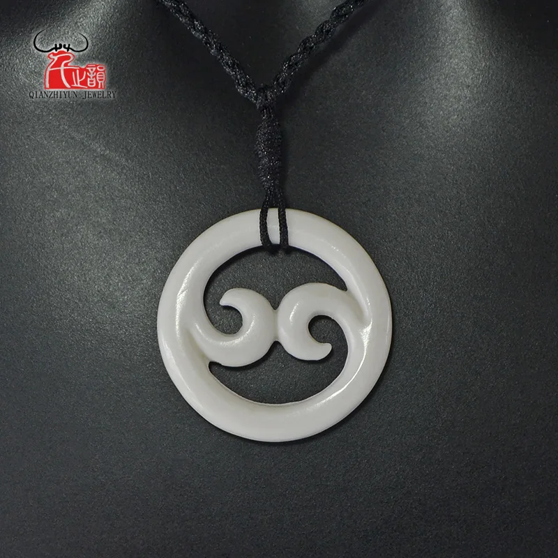 GX020 New Zealand Maori yak bone Koru pendant handmade jewelry Primitive tribes totem amulet sea waves pendant for surfing