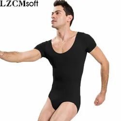 LZCMsoft Mens Short Sleeve Leotard One Piece Bodysuits for Male Dancers Gymnastics Spandex Black Nylon Ballet Leotards Dancewear