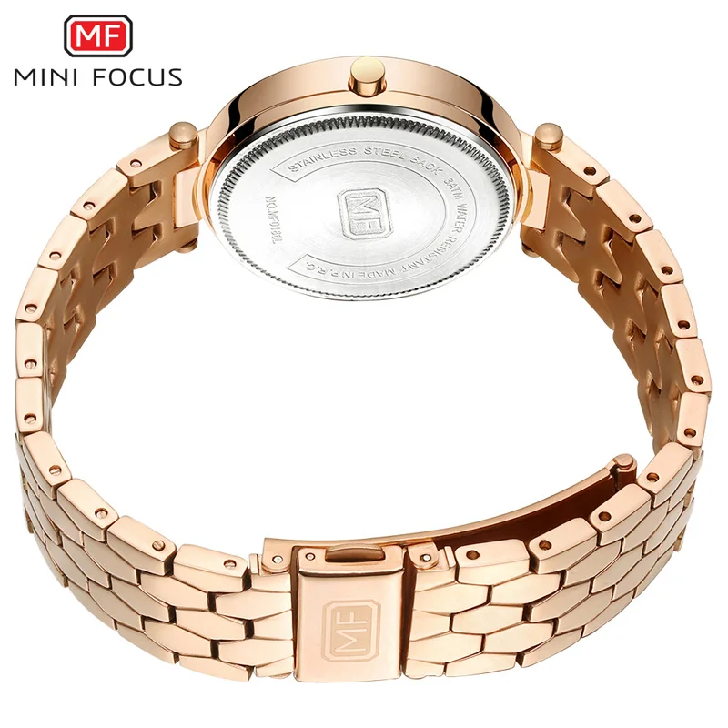 MINI FOCUS Women\'s Luxury Blue Watches Stainless Steel Bracelet Strap Waterproof Quartz Wristwatch Lady Woman Relogios 0186L