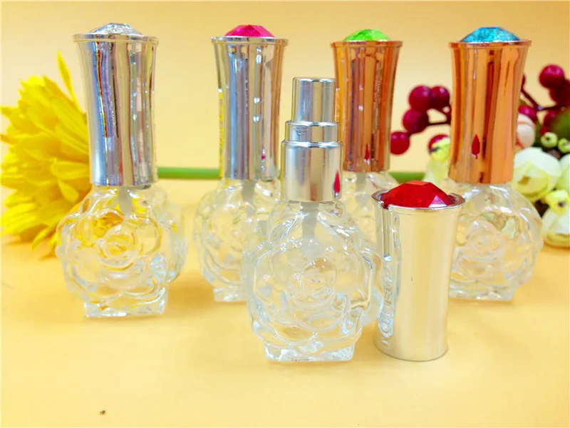 New 50pcs10ML Portable Rose Style Glass Perfume Spray Bottles With Silver Cap ,wholesale glass Empty Fragrance&Deodorant Bottle