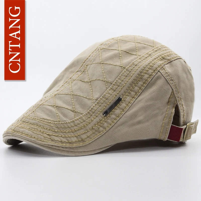 CNTANG-boina de algodón con visera informal para hombre, gorro plano con botones, Estilo Vintage, ajustable, para primavera y otoño