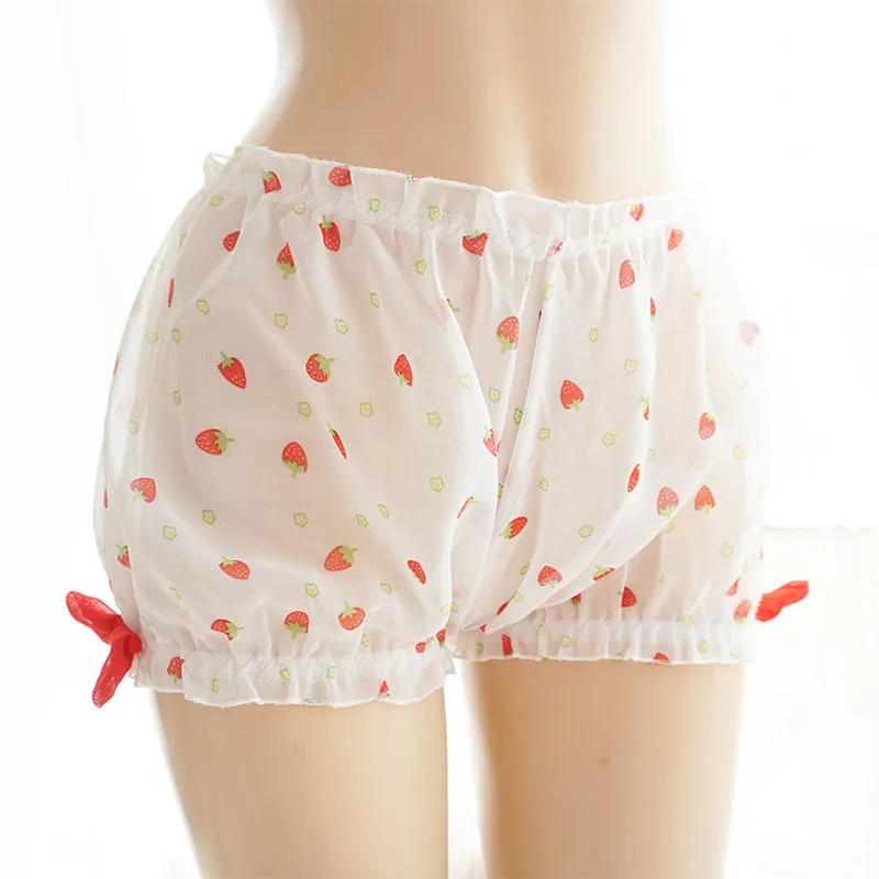 Yhotmeng new cute white small strawberry print sling one word shoulder split bow pajamas sleep pants set