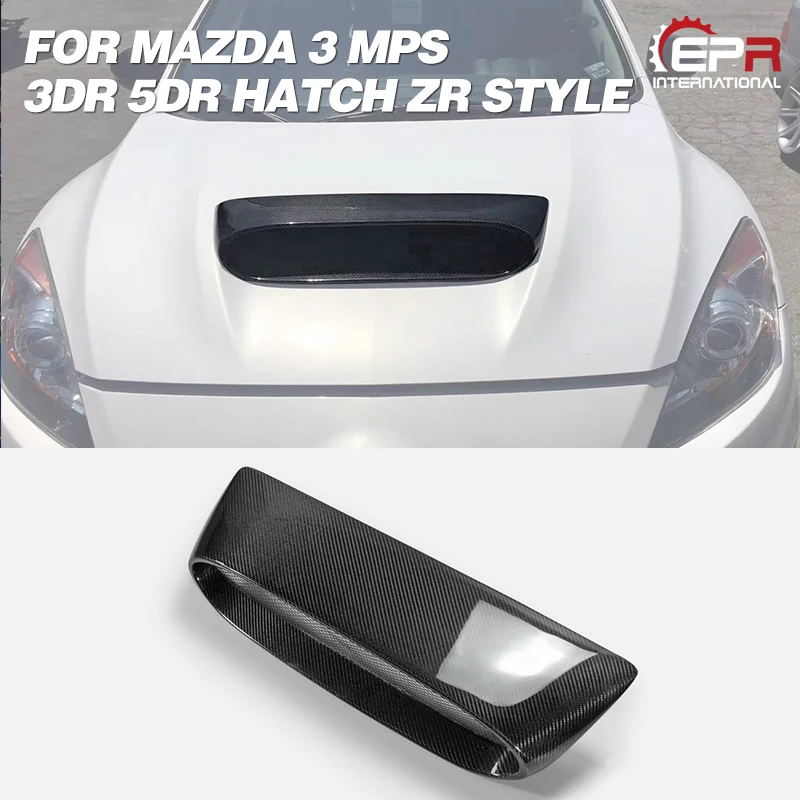 ZR Style Carbon Fiber Large Hood Scoop Glossy Finish Bonnet Air Vent Intake Duct Fibre Kit For 14-18 Mazda 3 MPS 3Dr 5Dr Hatch