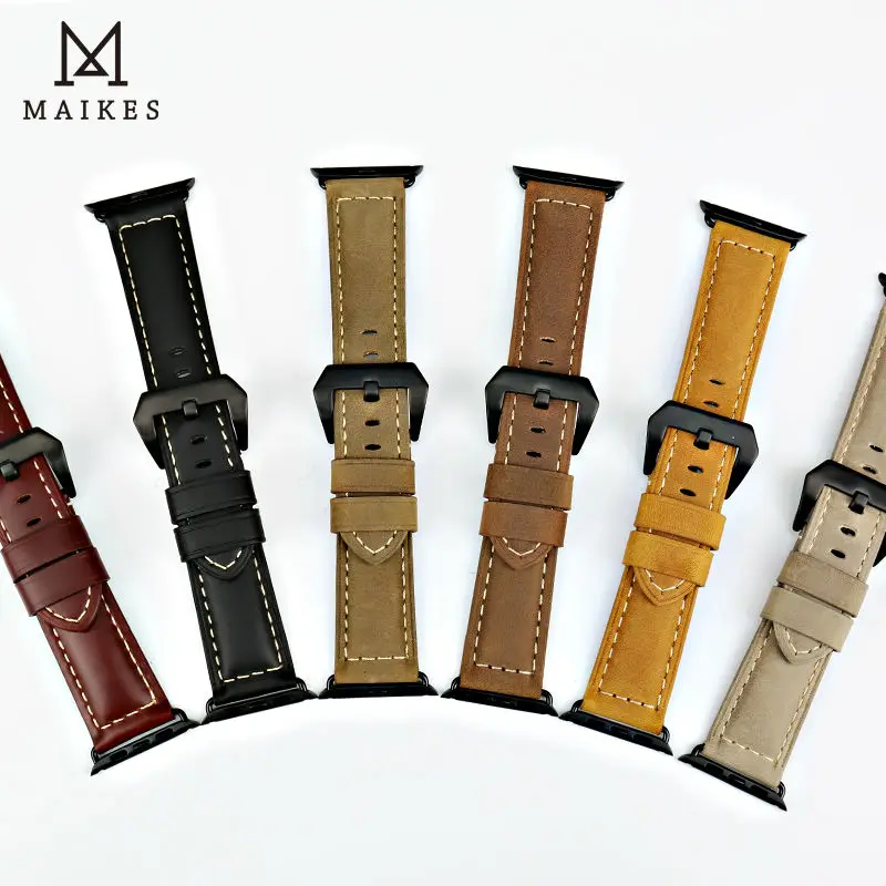 MAIKES Vintage leather Strap For Apple Watch Band 45mm 41mm 44mm 40mm 42mm 38mm Series 7 6 SE 5 4 3 iWatch Watchband