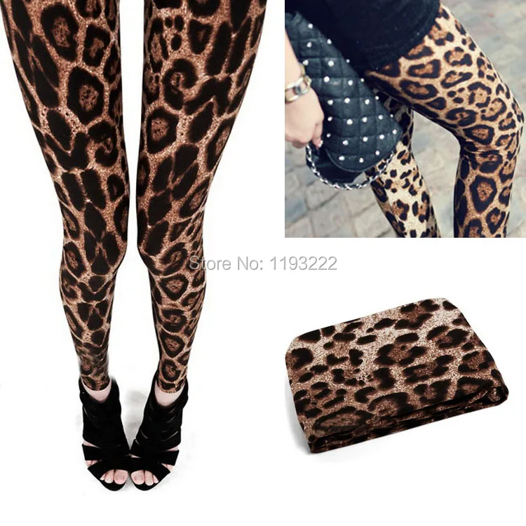 Harga Grosir, Wanita Liar Seksi Brown Leopard Legging Dipotong Funk Rock Slim Pensil Celana