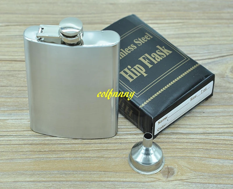 

50pcs/lot Fast shipping Portable 7oz Stainless Steel Hip Flask Pocket Liquor bottle With funnel