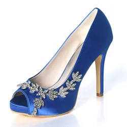 High Heel Platform Women Wedding Shoes Satin Rhinestone Women Heels Peep Toe Prom Evening Formal Party Ladies Pumps