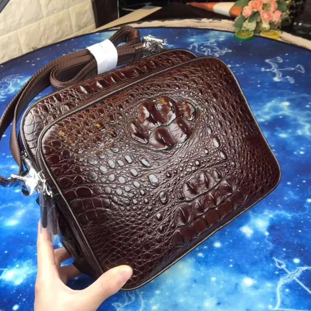 2018 new 100% genuine real crocodile leather head skin men shoulder cross body bag excellet toppest quality skin men bag small