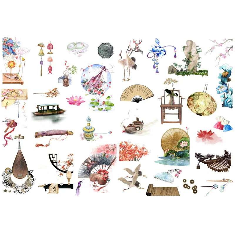 1 PCS Kawaii China Traditional Style Building Precut Cute Aesthetic Book Journal Stickers Scrapbooking Stationery Art Supplies