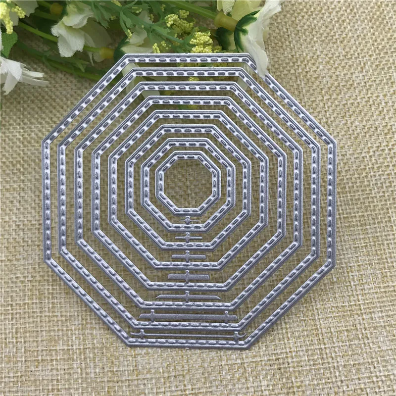 8pcs Stitched Lable Octagon Frame Metal Cutting Dies Stencil for DIY Scrapbooking Embossing Album Paper Cards Decorative