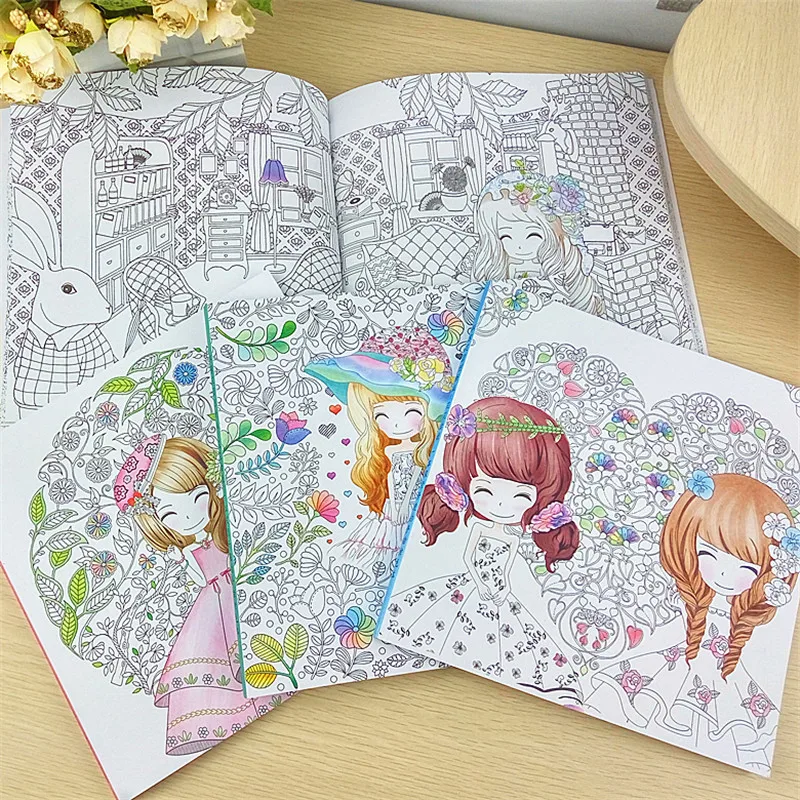 100Pages Beautiful Girl \Colouring Book Secret Garden Coloring Book For Relieve Stress Kill Time Graffiti Painting Drawing Book