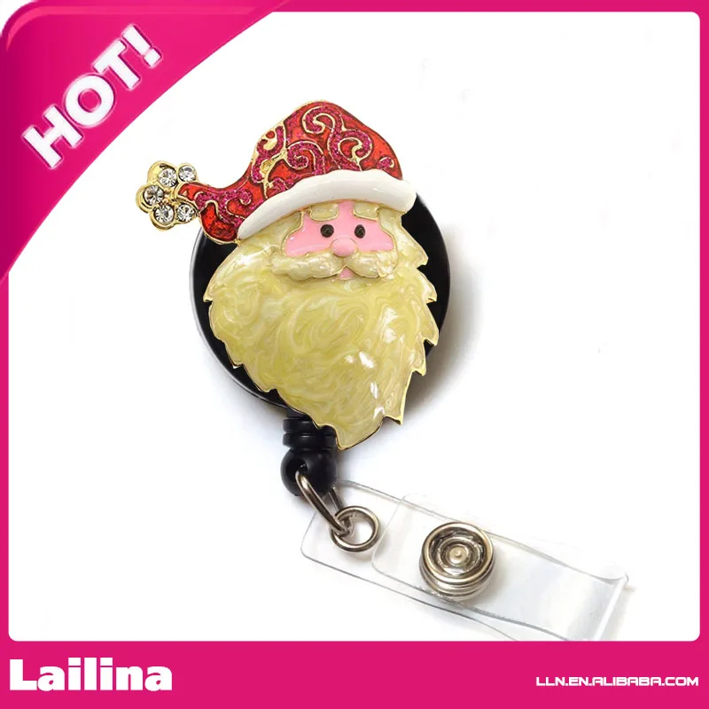 Free Shipping Christmas Gift Santa Claus with Moustache Rhinestone ID Badge Holder /ID Badge Reel