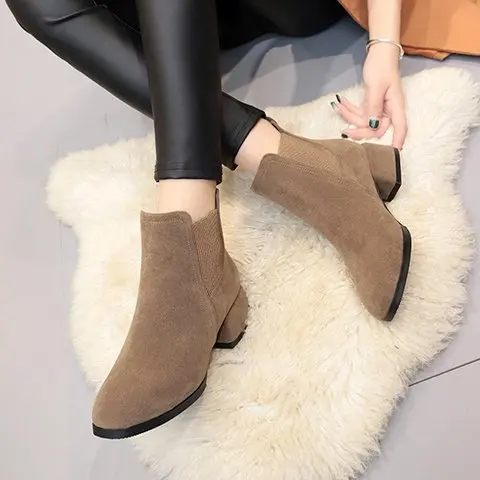 Autumn Winter Boots women Camel Black Ankle Boots For Women Thick Heel Slip On Ladies Shoes Boots Bota Feminina 35-41 image 6