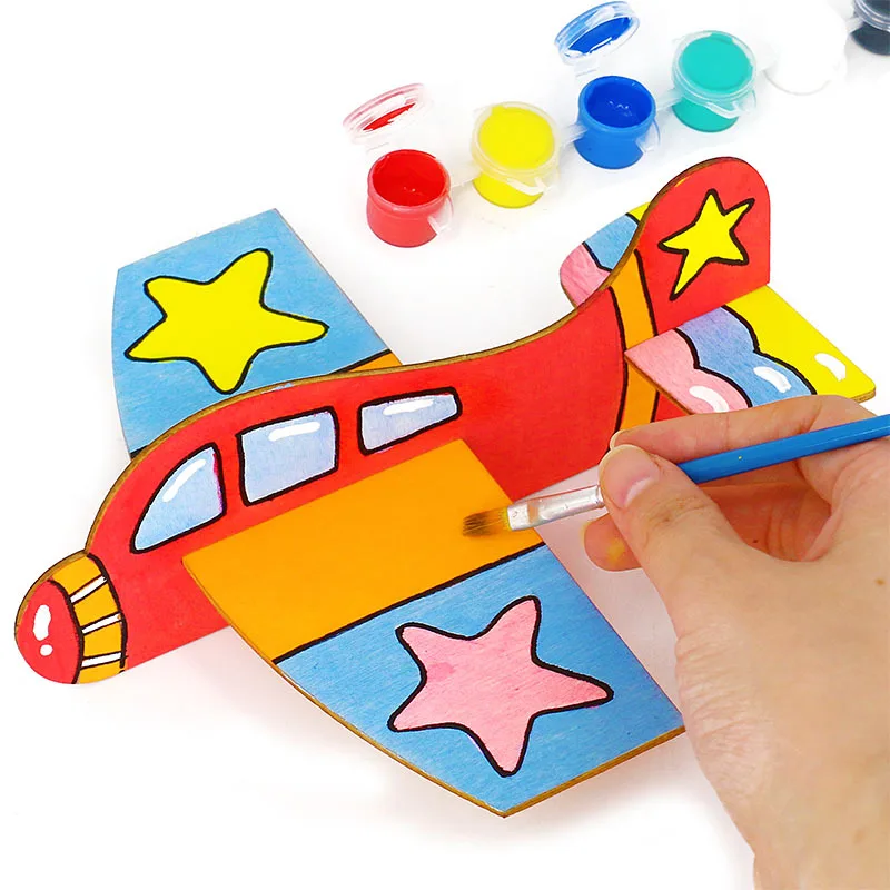 Leere Holze insatz Puzzle Flugzeug Rakete DIY Spielzeug Modell Kindergarten Kinder Malerei Graffiti Material Lernspiel zeug